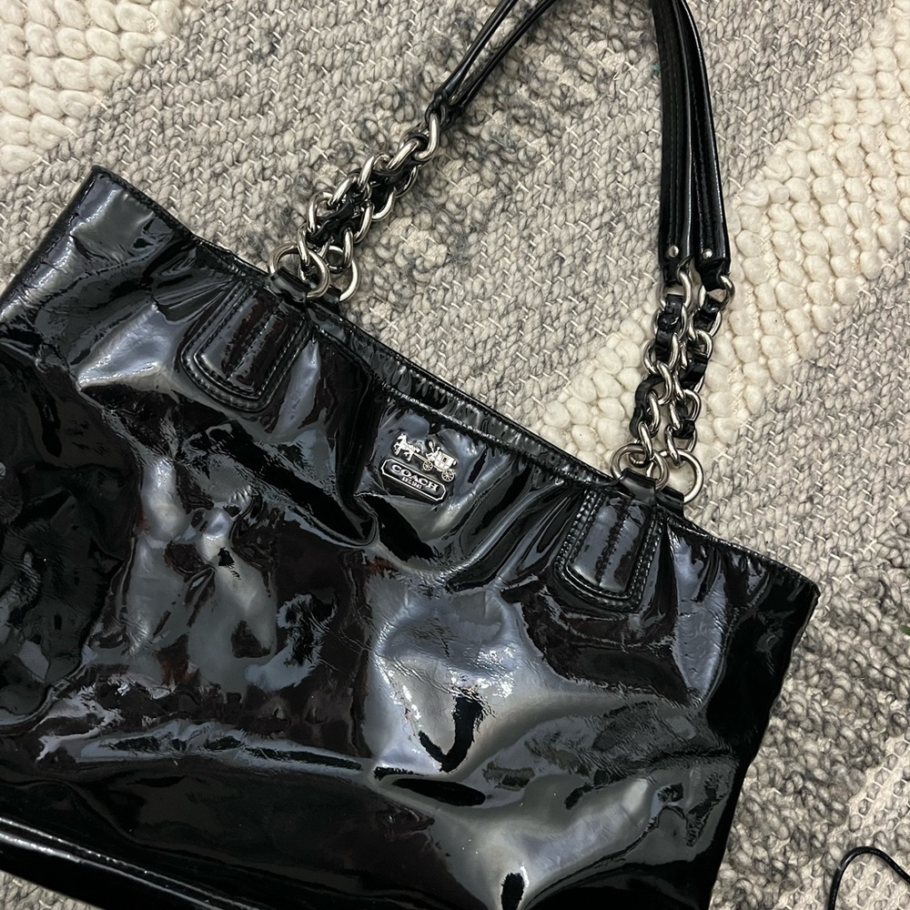 Black Coach Purse with Plum Purple Interior